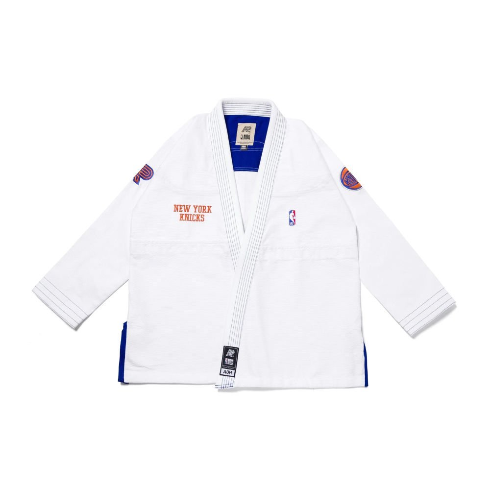 BJJ Gi for sale Albino & Preto A&P x NBA Knicks White, premium competition BJJ gi
