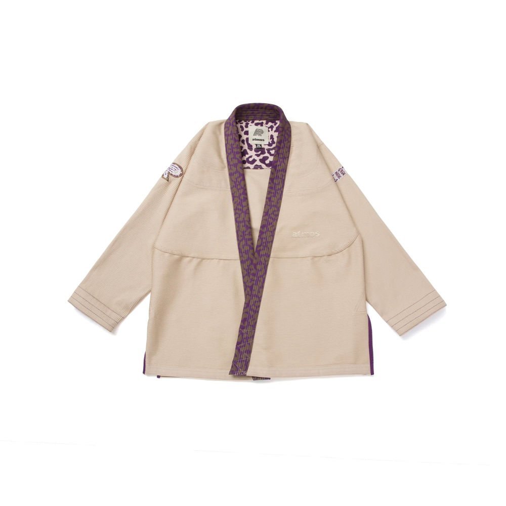 BJJ gis Albino and Preto x Atmos Sand premium tournament-ready uniform with reinforced stitching and comfortable fit for training and competition