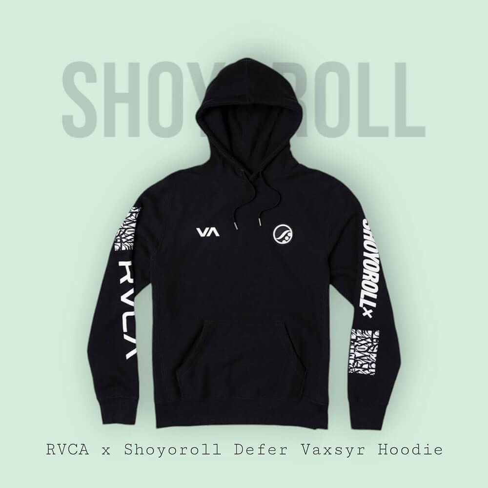 RVCA Premium BJJ Hoodie in black fleece with Defer Vaxsyr artwork