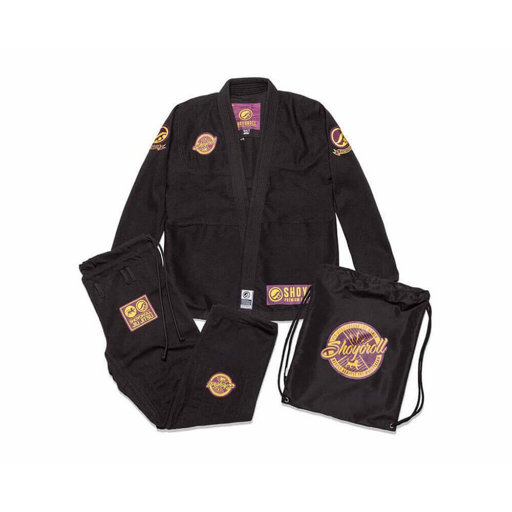 Kids BJJ gi, Shoyoroll Batch 83 Mamba in black, a lightweight 450 GSM Jiu Jitsu uniform for young competitors with durable stitching and breathable fabric.