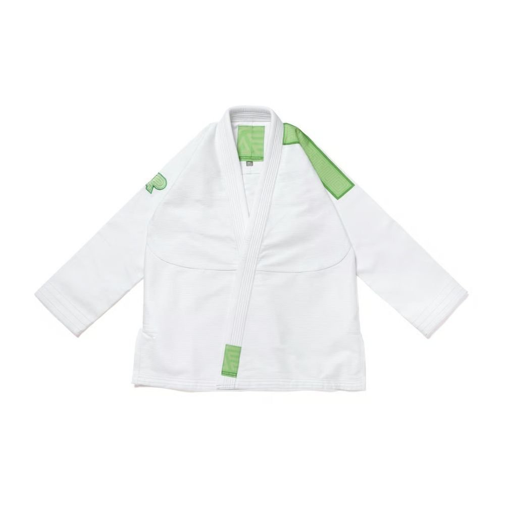 Bjj Herringbone Classic Albino and Preto Batch #98 green white Brazilian Jiu-Jitsu gi with bag training uniform