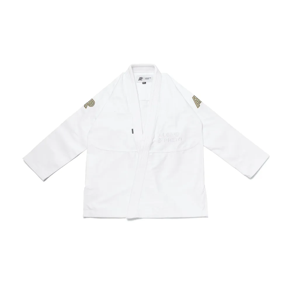 BJJ Gi Destination Albino and Preto Batch #88 white Brazilian Jiu Jitsu uniform front view