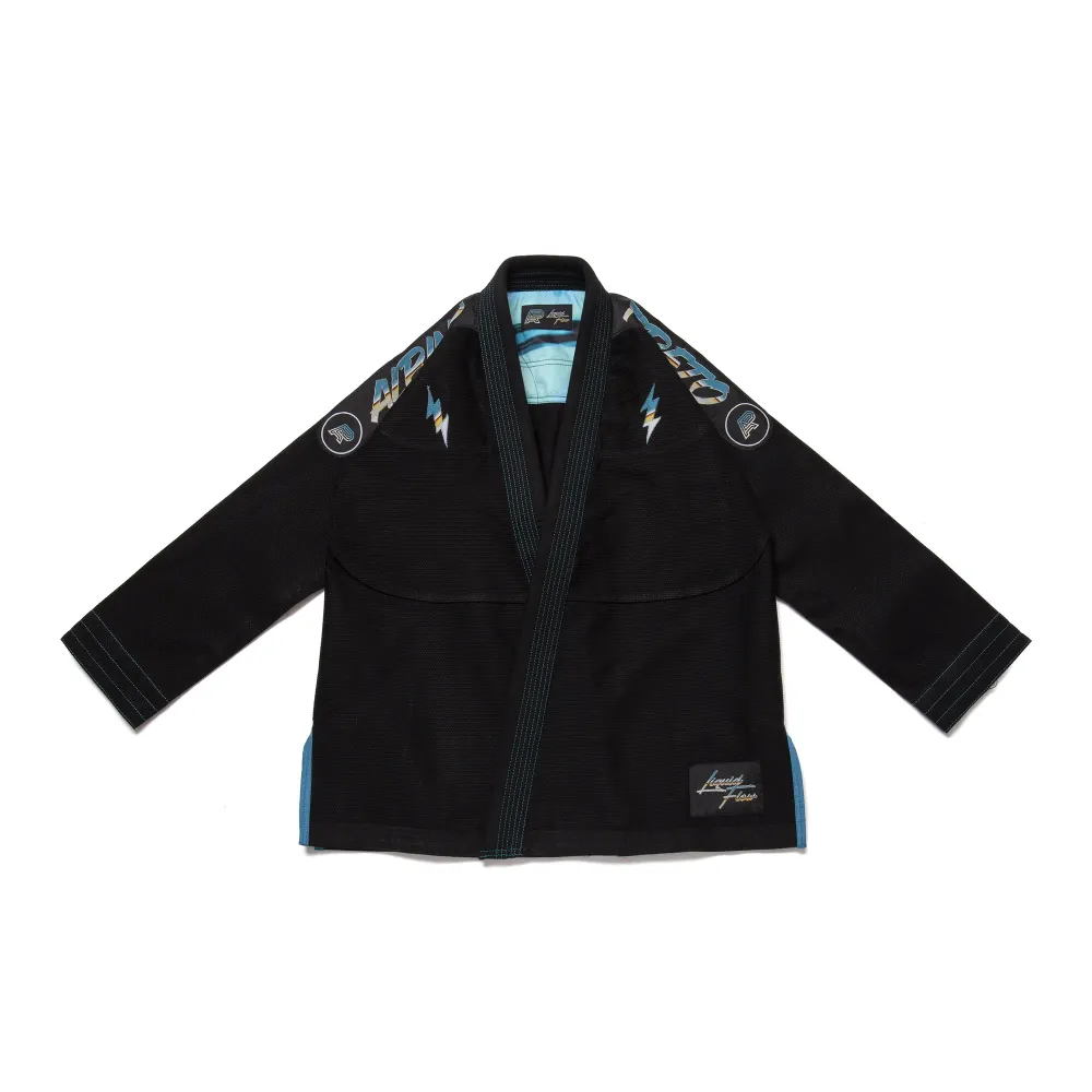 Liquid Flow BJJ Gi Albino and Preto Batch #89 black Brazilian Jiu Jitsu uniform front view
