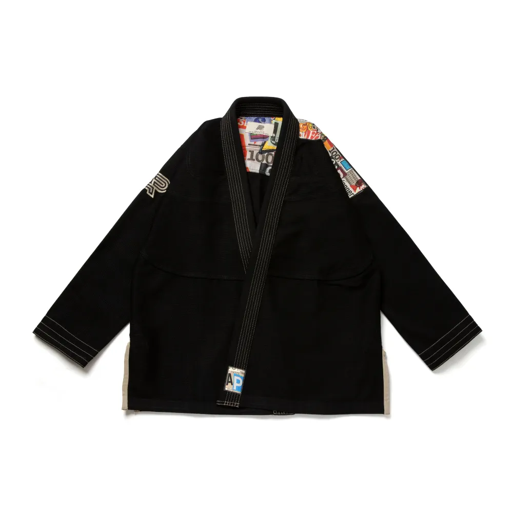 Collage BJJ Gi Black by Albino and Preto Batch #105 premium Brazilian Jiu Jitsu gi with exclusive collage artwork