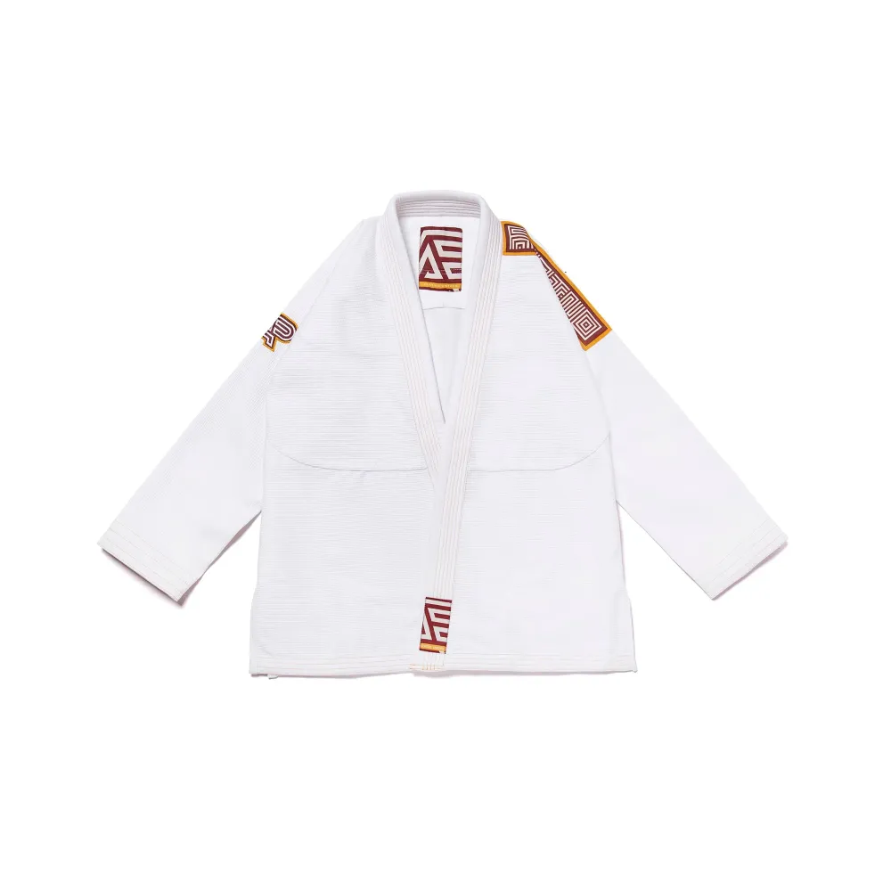 YBM white BJJ gi Albino and Preto Batch #111 herringbone weave with bag