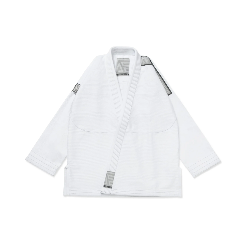 Bjj Earl Grey Gi Albino and Preto Herringbone Classic White with bag front view