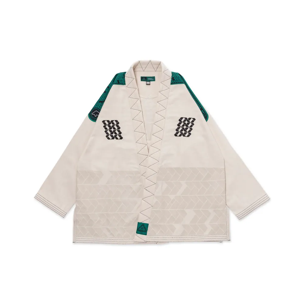 Albino & Preto A&P x Sig Zane 2 unbleached BJJ Gi featuring premium heavyweight weave, reinforced stitching, and minimalist natural fabric design for Brazilian Jiu Jitsu training