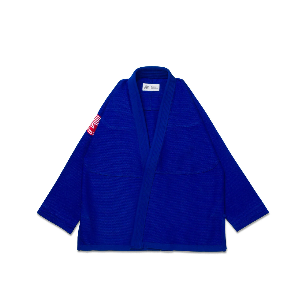RW BJJ Gi Essential Albino & Preto Blue Kimono BJJ gi with bag lightweight Brazilian Jiu-Jitsu competition uniform front view