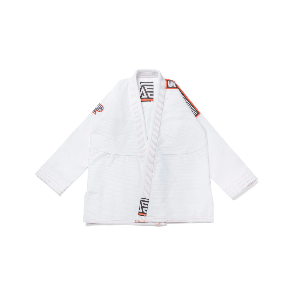 Classic BJJ Gi White Albino & Preto BOW Herringbone Gi with bag for Brazilian Jiu-Jitsu training and competition