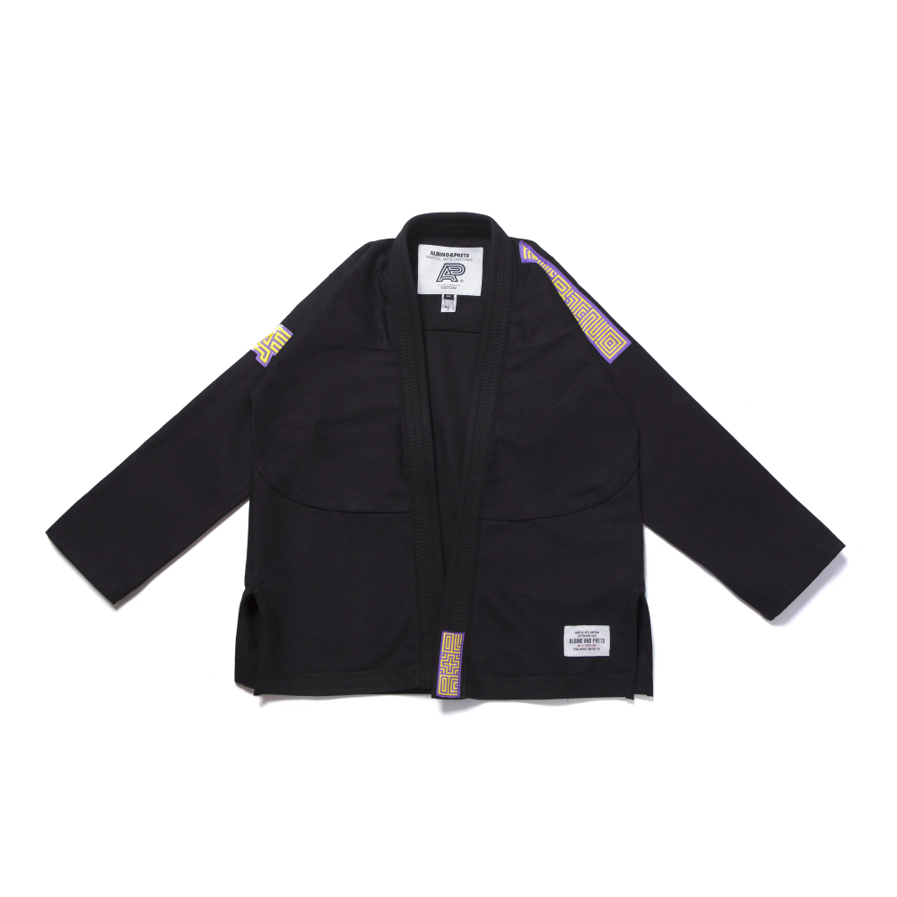Series 10 BJJ Gi Albino and Preto Brazil black kimono with bag IBJJF competition Brazilian Jiu-Jitsu gi front view