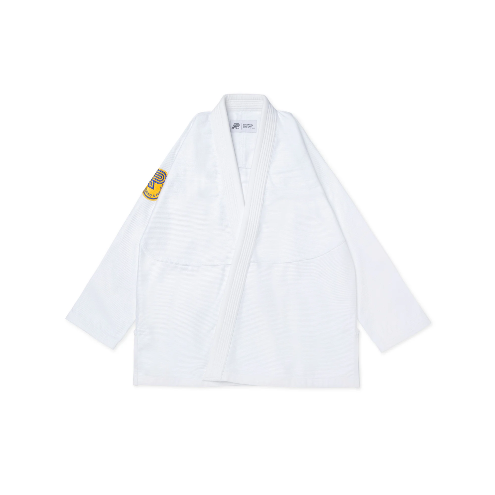 YB BJJ Gi Essential Albino and Preto Brazilian Jiu-Jitsu white kimono with carrying bag for training and competition