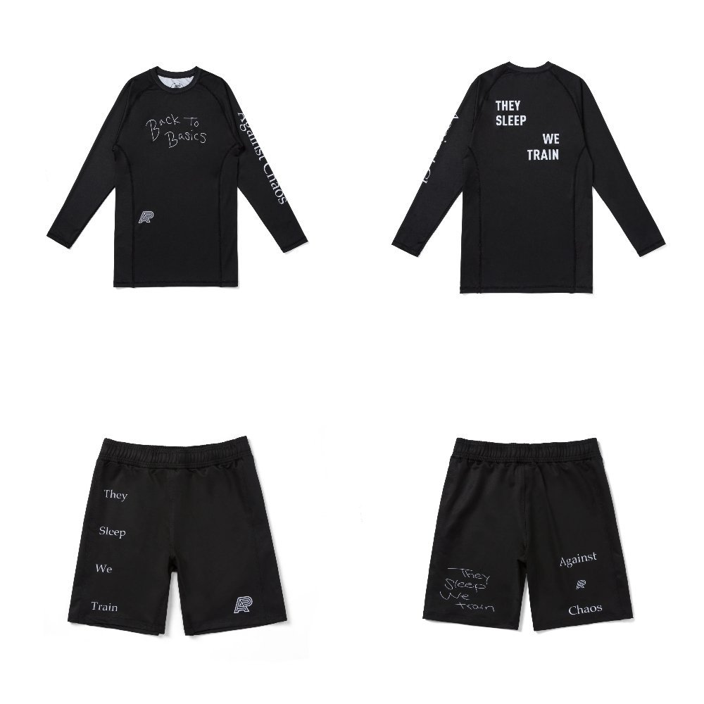 TSWT MMA BJJ Set Albino and Preto long sleeve rash guard and shorts premium MMA and BJJ no-gi training gear