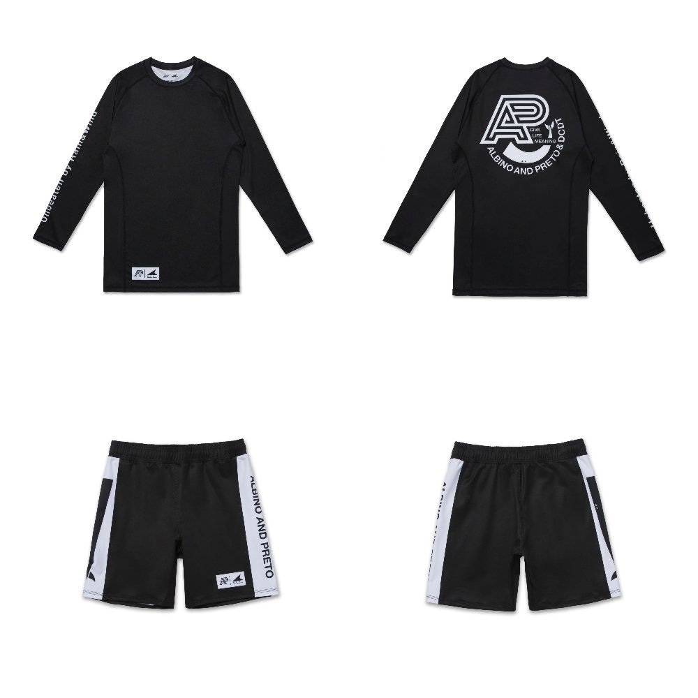 Albino and Preto x DCDT MMA BJJ Set Rash Guard LS and Shorts adult no gi grappling training set