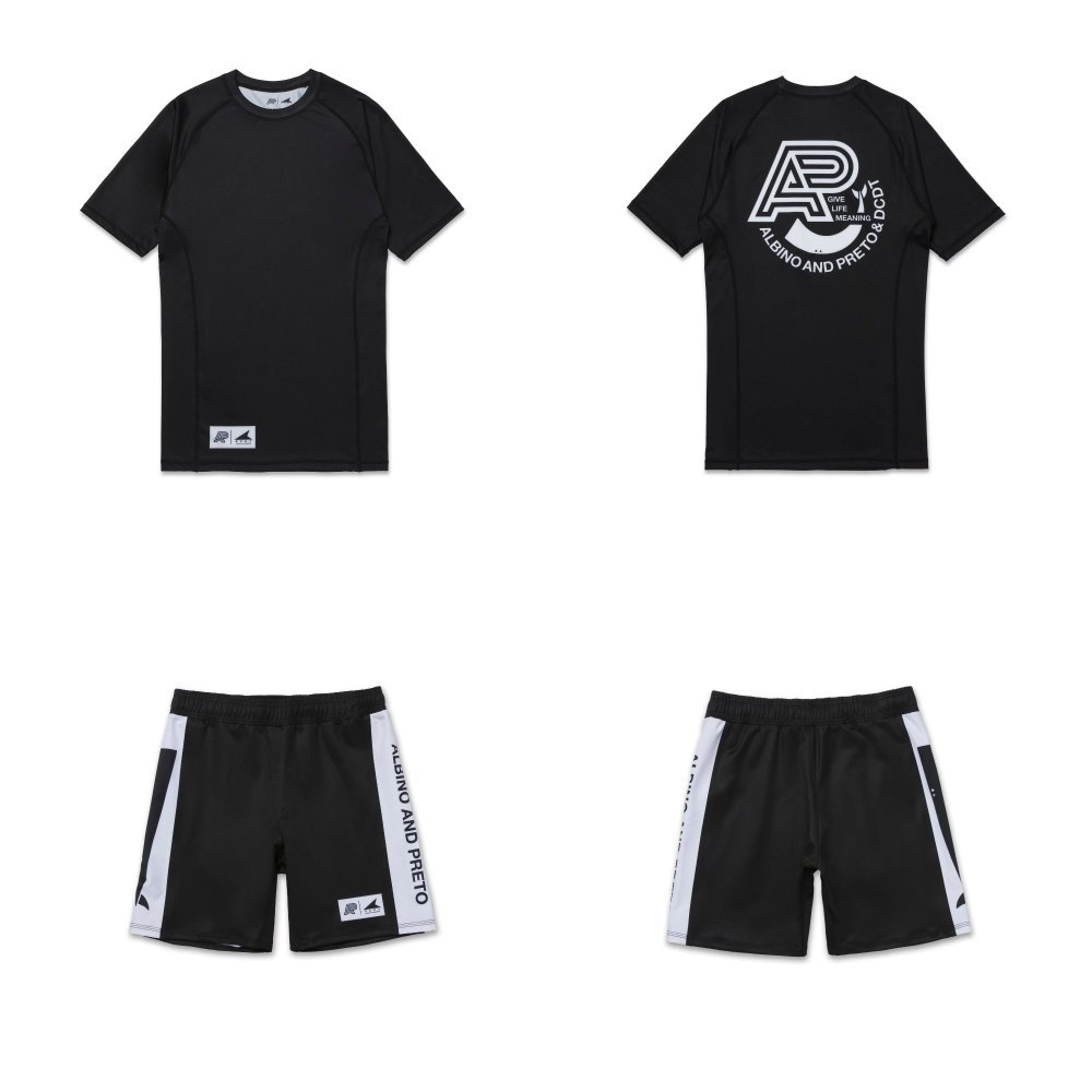 Albino and Preto x MMA BJJ Set DCDT Set Rash Guard SS and Shorts adult No-Gi MMA training gear
