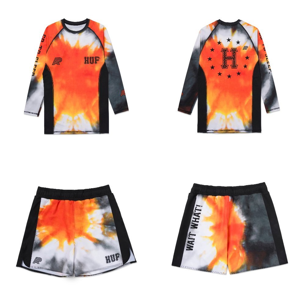 HUF MMA BJJ Set Albino and Preto long sleeve rash guard and shorts premium Brazilian Jiu-Jitsu MMA training gear compression outfit