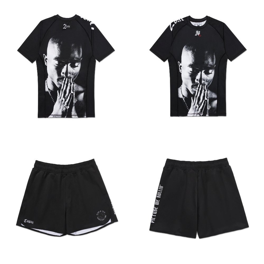 Tupac BJJ MMA Albino and Preto x Tupac Rash Guard SS and Shorts limited edition no gi grappling set