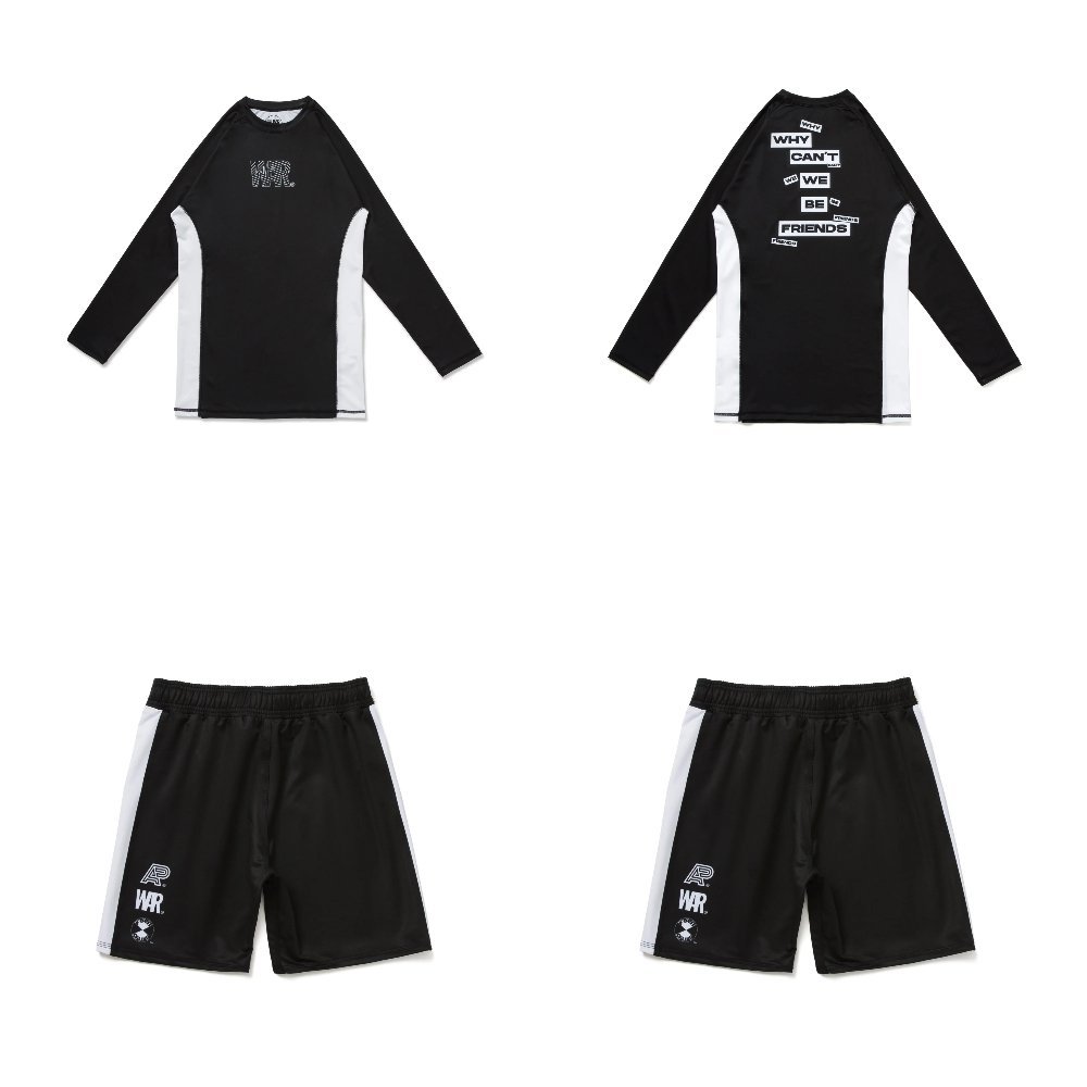 WAR BJJ MMA set Albino and Preto x WAR rash guard long sleeve and shorts no gi training gear