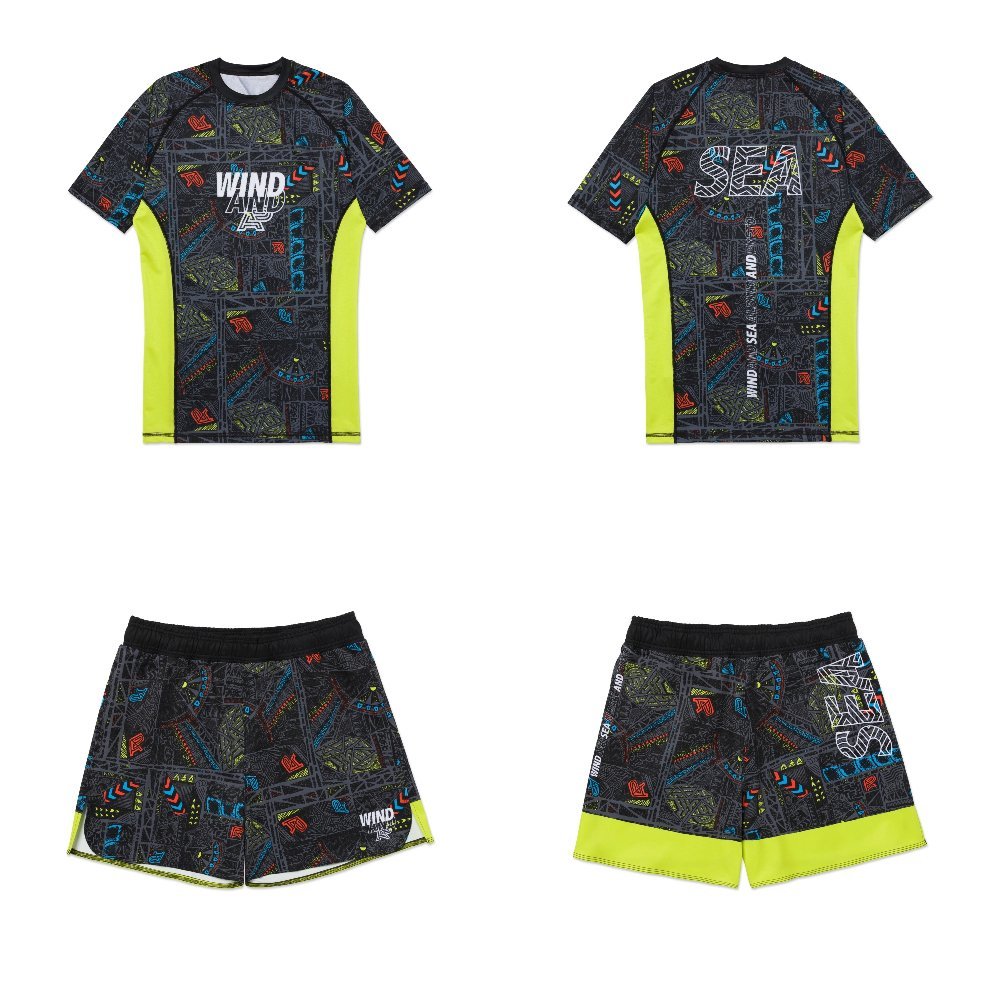 Wind Sea MMA BJJ set Albino and Preto x Wind and Sea rash guard short sleeve and shorts no-gi training gear