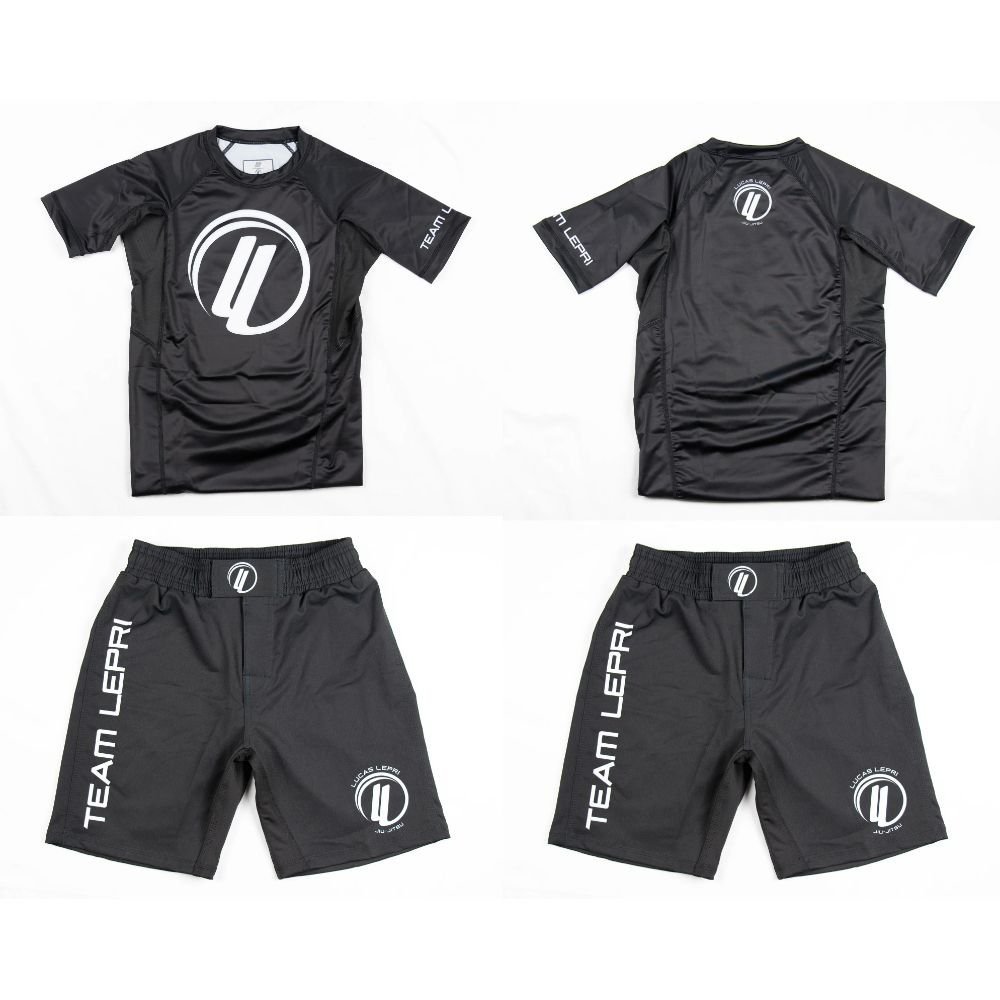 BJJ No Gi SS shorts set by Albino and Preto A&P x Lucas Lepri short sleeve rash guard and grappling shorts