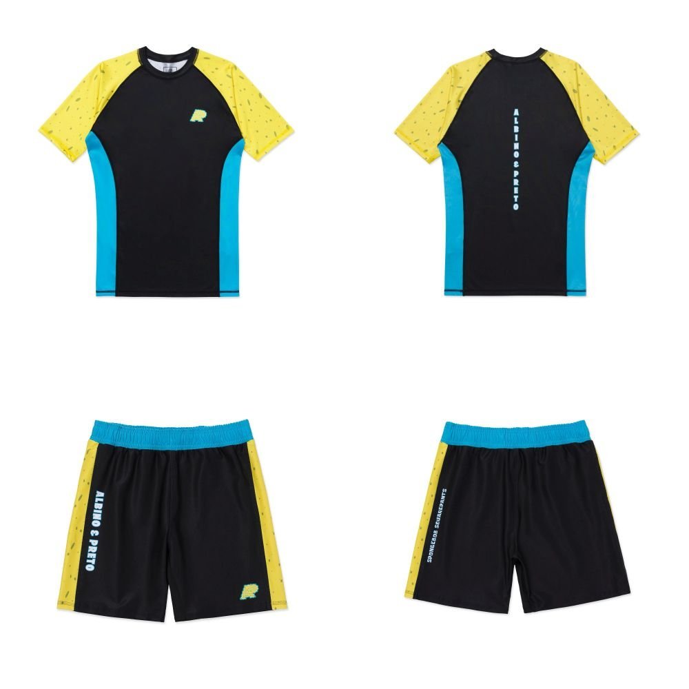 Albino & Preto A&P x SpongeBob SquarePants 2 BJJ MMA short sleeve rash guard and shorts set designed for MMA and Brazilian Jiu Jitsu training