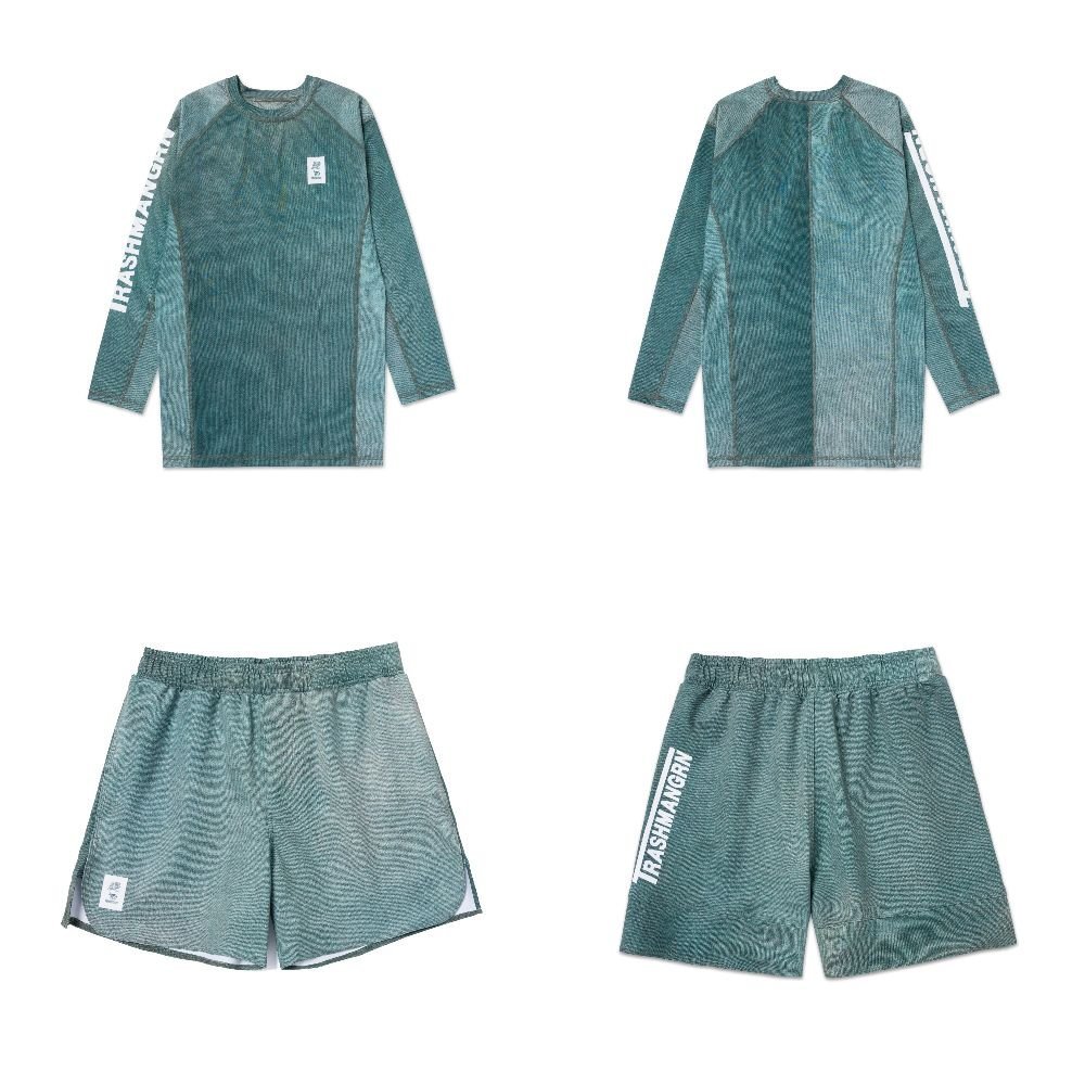 Albino & Preto A&P x Trashman GRN MMA BJJ long sleeve rash guard and shorts set designed for grappling and No Gi training