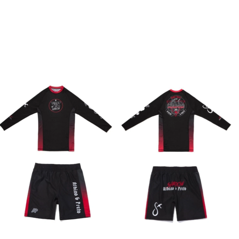 Shadow Conspiracy Rash Guard Albino and Preto long sleeve compression BJJ rash guard for MMA and grappling training