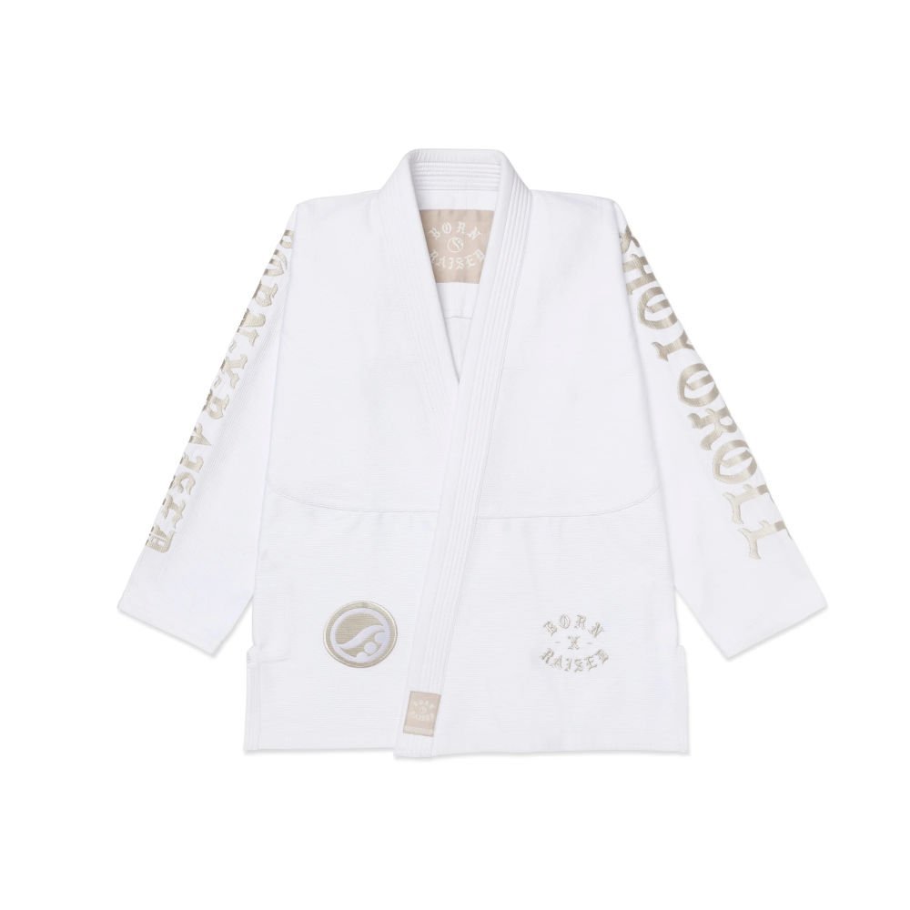 Shoyoroll Born Raised White BJJ Gi for Training and Competition – front view