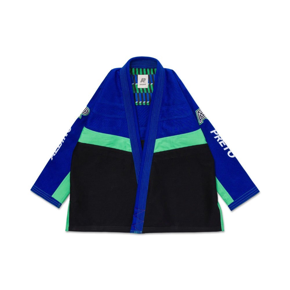 Albino and Preto Accelerate Blue Gi – front view