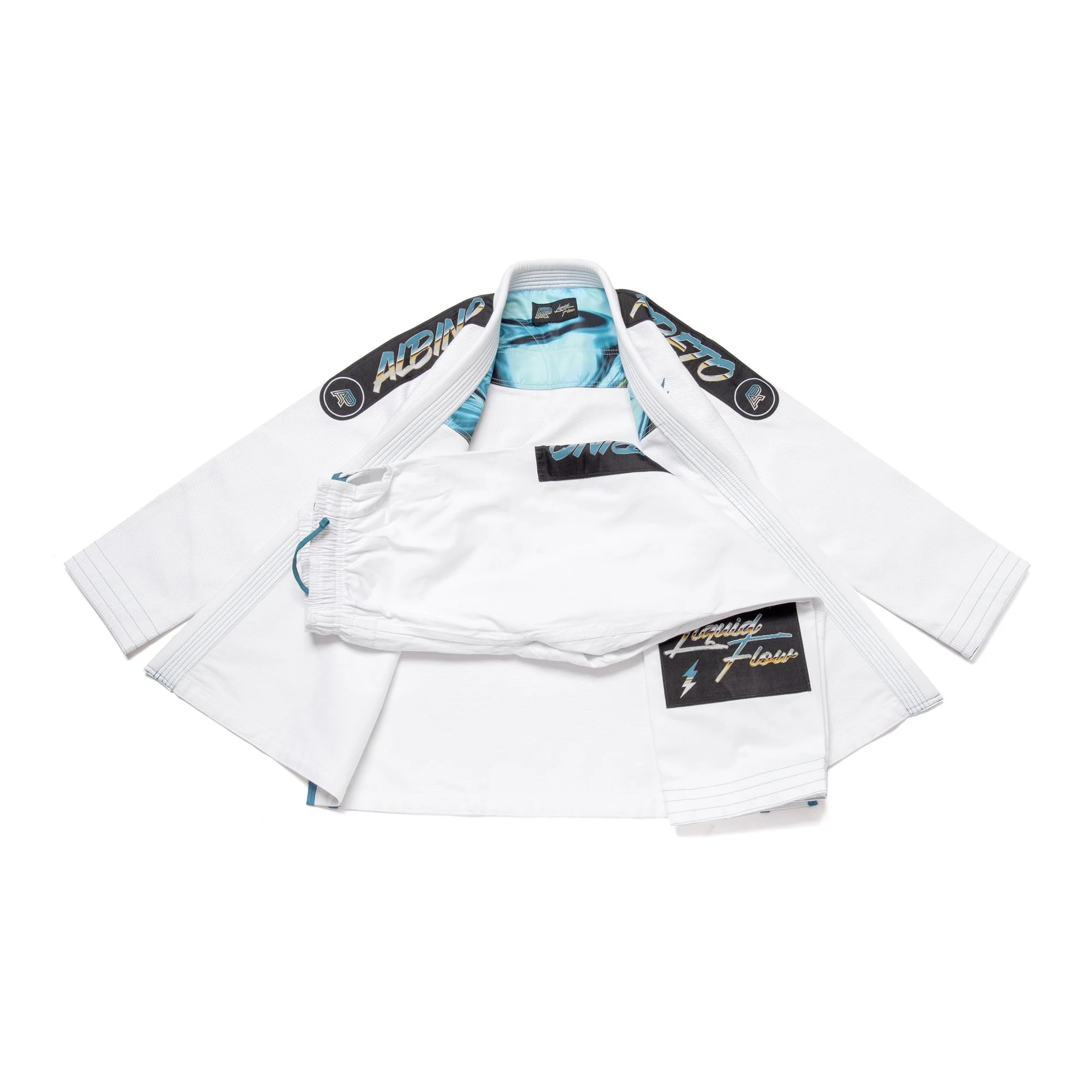Albino and Preto Liquid Flow White Gi – back view