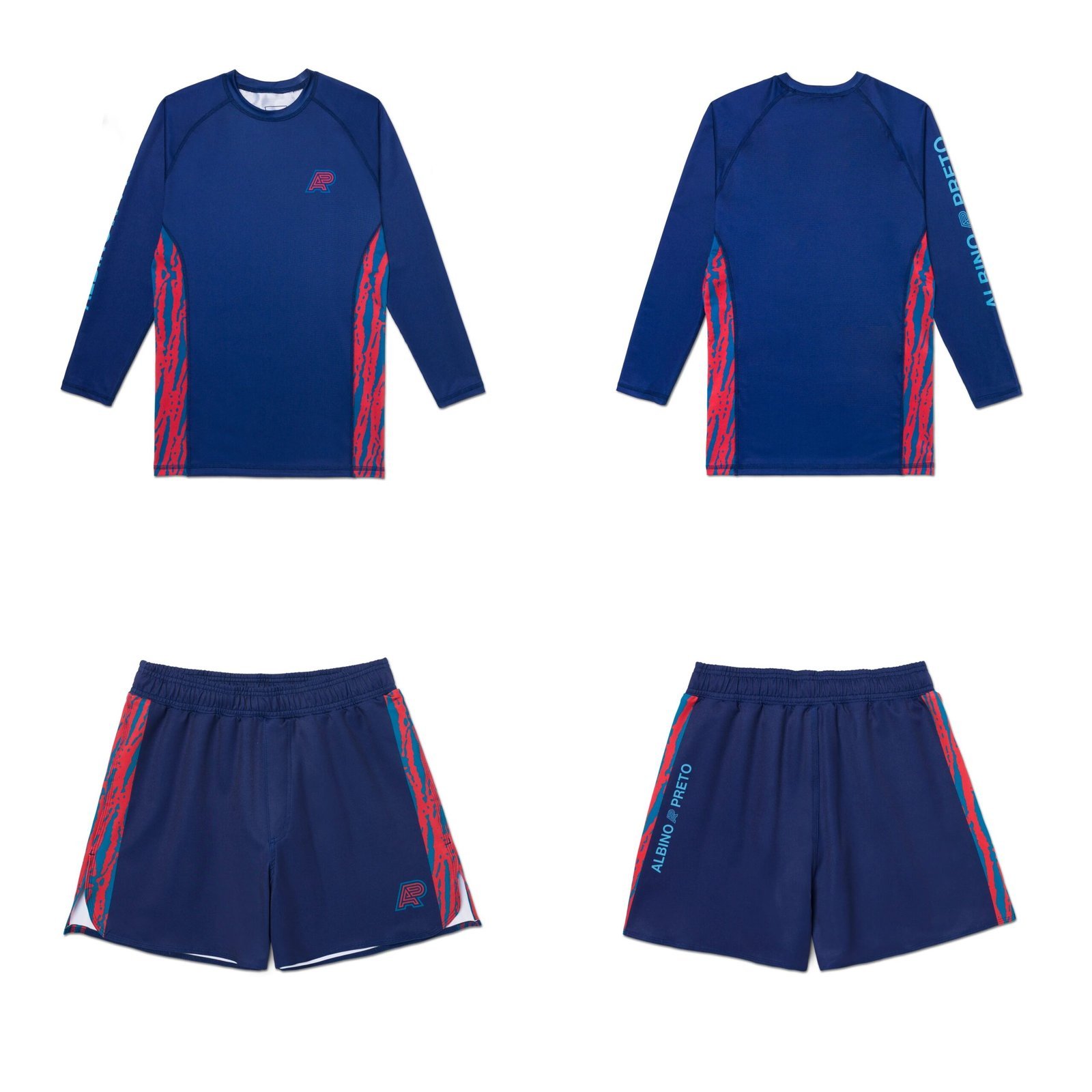 Albino and Preto Wrasse Navy Rashguard Set – front view