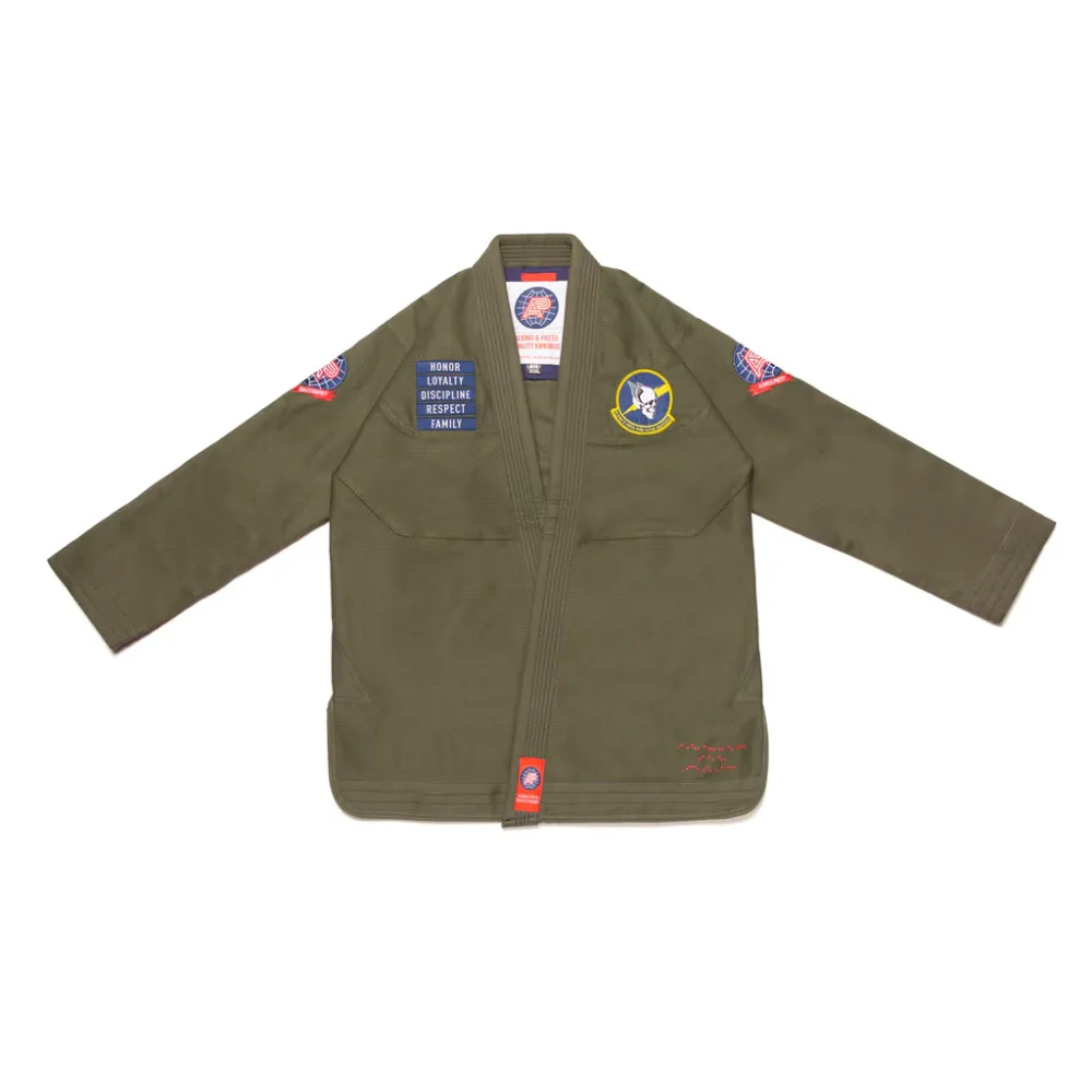 Albino and Preto Mil Spec Olive Gi – front view