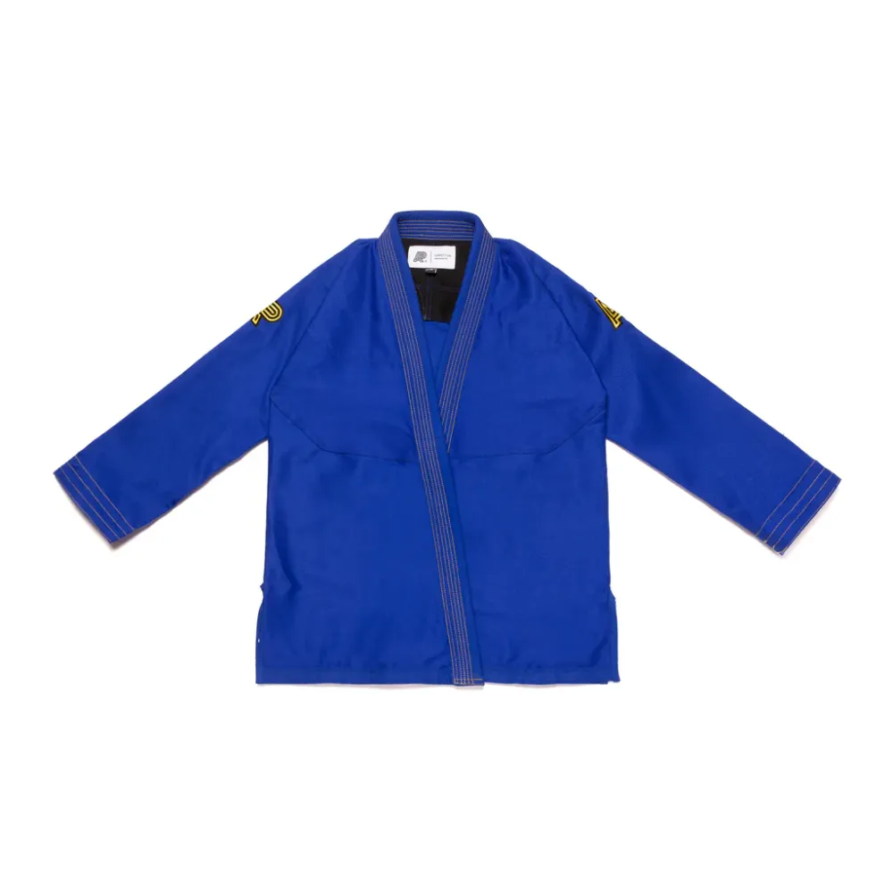 Albino and Preto RS350 Blue Gi – front view