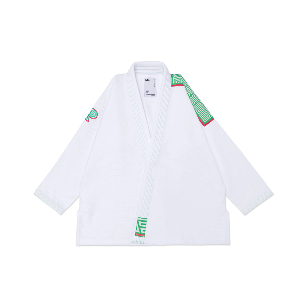 Albino and Preto CDM Herringbone Gi – front view