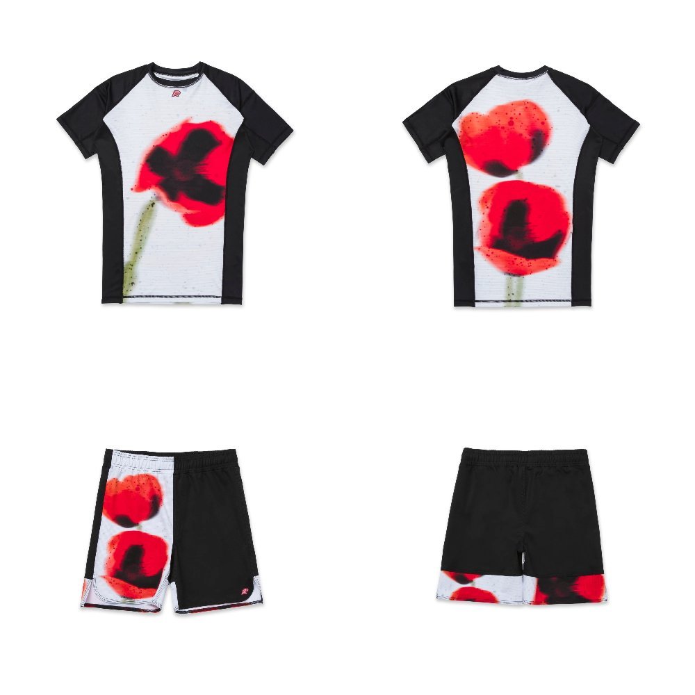 Albino and Preto Floral Fury Rashguard Set – front view
